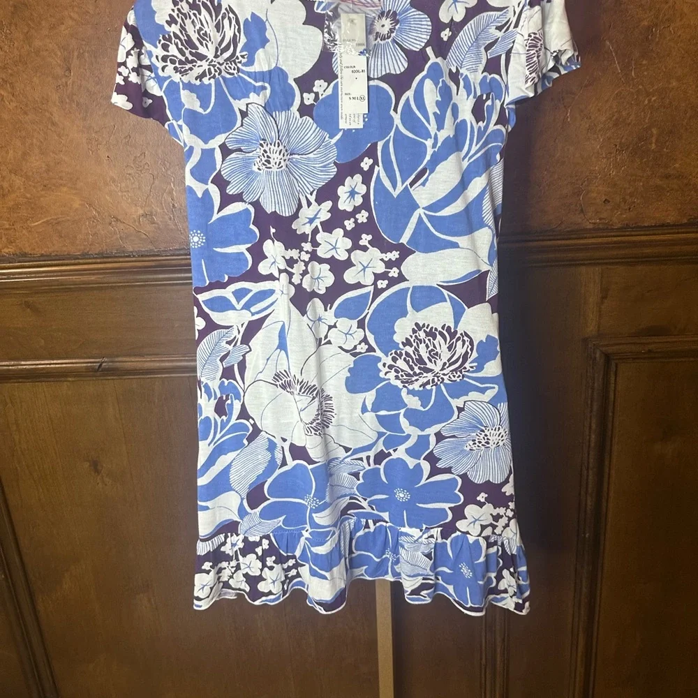 NWT SIZE XL Blue and White Asymmetrical Cap Sleeve Tunic Blouse - Picture 4 of 4
